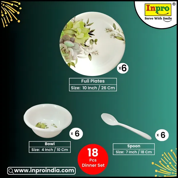 Multicolor_18_Pcs_Melamine_Dinner_Set_Contains_6_Full_Plates,_6_Bowls_And_6_Spoons_For_Parties_And_Ideal_For_Picnics_-_Perfect_For_Any_Occasion.