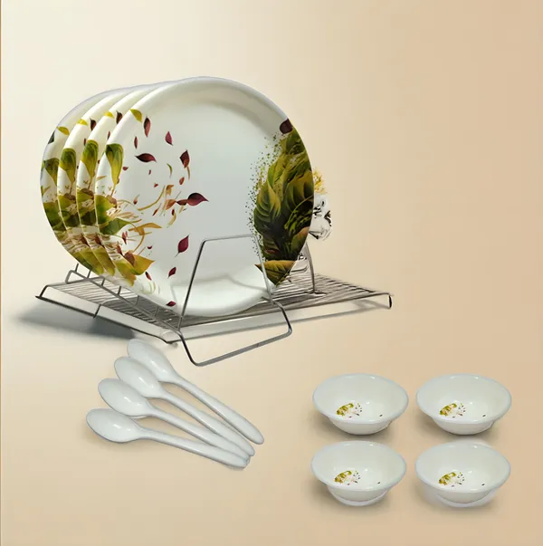 Multicolor_Melamine_12_Pcs_Dinner_Set_Contains_4_Full_Plates,_4_Bowls_And_4_Spoons-Good_Quality,_Chip-Resistant,_Ideal_For_Home,_Gifting_&_Dinner_Parties