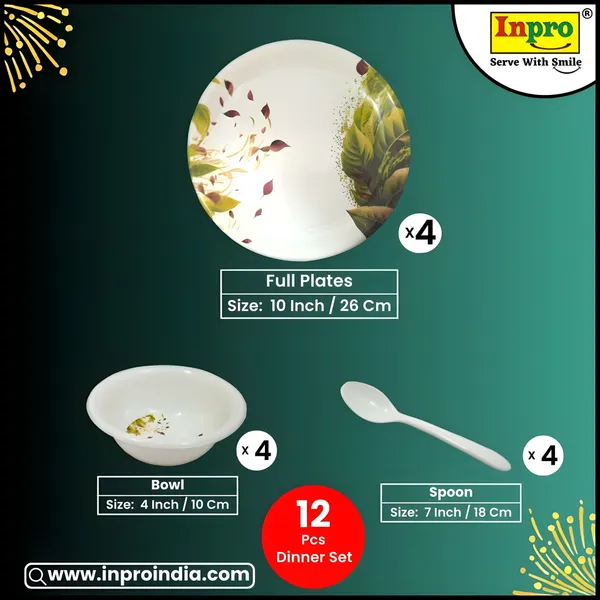Multicolor_Melamine_12_Pcs_Dinner_Set_Contains_4_Full_Plates,_4_Bowls_And_4_Spoons-Good_Quality,_Chip-Resistant,_Ideal_For_Home,_Gifting_&_Dinner_Parties