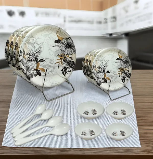 Multicolor_Modern_Design_Melamine_16_Pcs_Dinner_Set_Contains_4_Full_Plates,_4_Half_Plates,_4_Bowls_And_4_Spoons_|_Ideal_For_Family_Dining_&_Gifting