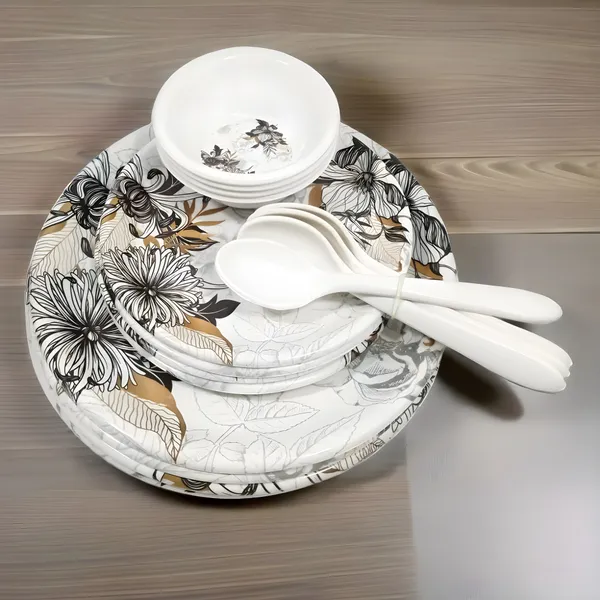 Multicolor_Modern_Design_Melamine_16_Pcs_Dinner_Set_Contains_4_Full_Plates,_4_Half_Plates,_4_Bowls_And_4_Spoons_|_Ideal_For_Family_Dining_&_Gifting