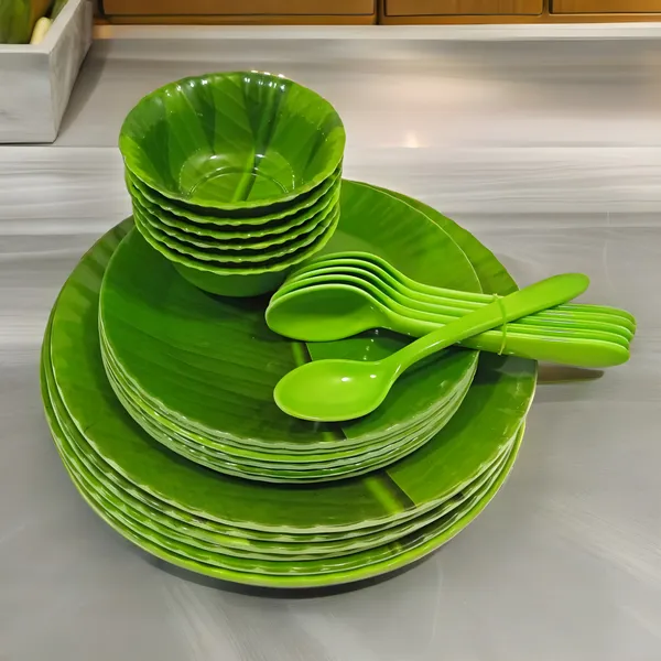 Green_Stylish_24_Pcs_Melamine_Dinner_Set_Contains_6_Full_Plates,_6_Half_Plates,_6_Bowls_And_6_Spoons_|_Lightweight_Tableware_For_Daily_Use.