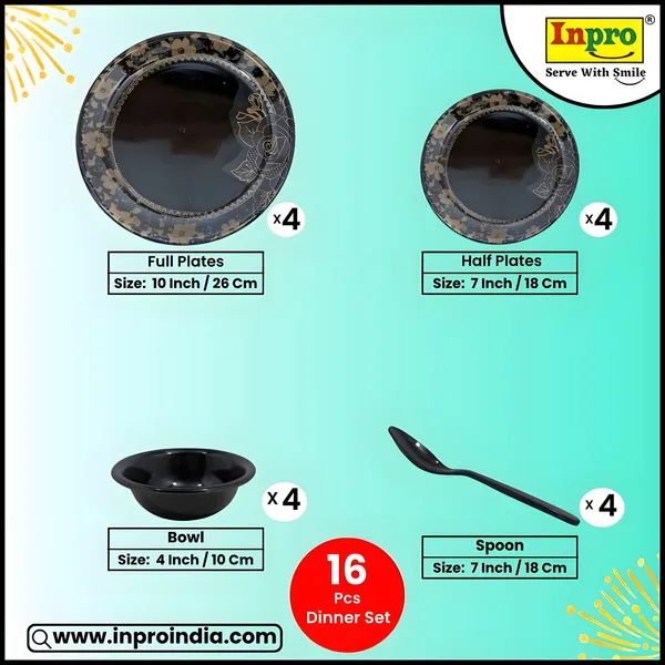 Black_Durable_16_Pcs_Melamine_Dinner_Set_Contains_4_Full_Plates,_4_Half_Plates,_4_Bowls_And_4_Spoons_|_Lightweight_&_Chip-Resistant_Dinnerware