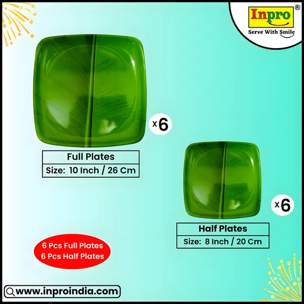Green_Set_Of_12_(6_Full_&_6_Half)_Melamine_Square_Dinner_Plates_-_Perfect_For_Snacks_And_Dinner
