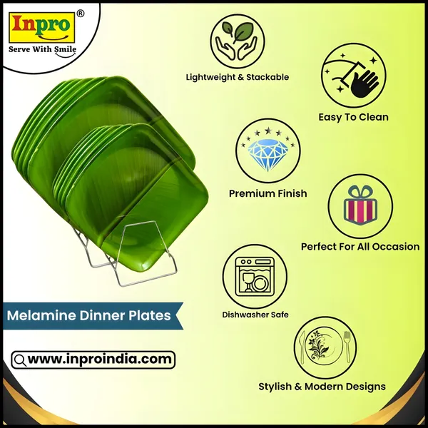 Green_Set_Of_12_(6_Full_&_6_Half)_Melamine_Square_Dinner_Plates_-_Perfect_For_Snacks_And_Dinner