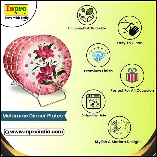 Multicolor_Serve_Up_Style_With_Our_Melamine_Round_Dinner_Plate_Set_Of_4_-_Perfect_For_Dinner_Parties