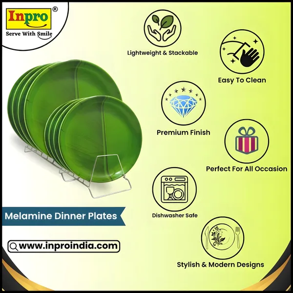 Green_Set_Of_8_(4_Full_&_4_Half)_Melamine_Round_Dinner_Plates_-_Perfect_For_Dinner
