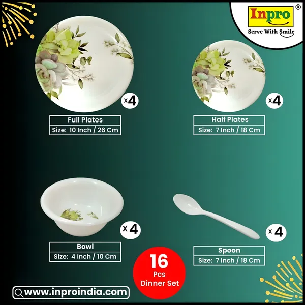 Multicolor_16_Pcs_Melamine_Dinnerware_Set_Contains_4_Full_Plates,_4_Half_Plates,_4_Bowls_And_4_Spoons_-_Lightweight_Stackable_And_Reusable.