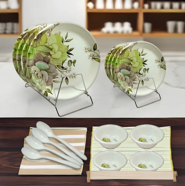 Multicolor_16_Pcs_Melamine_Dinnerware_Set_Contains_4_Full_Plates,_4_Half_Plates,_4_Bowls_And_4_Spoons_-_Lightweight_Stackable_And_Reusable.
