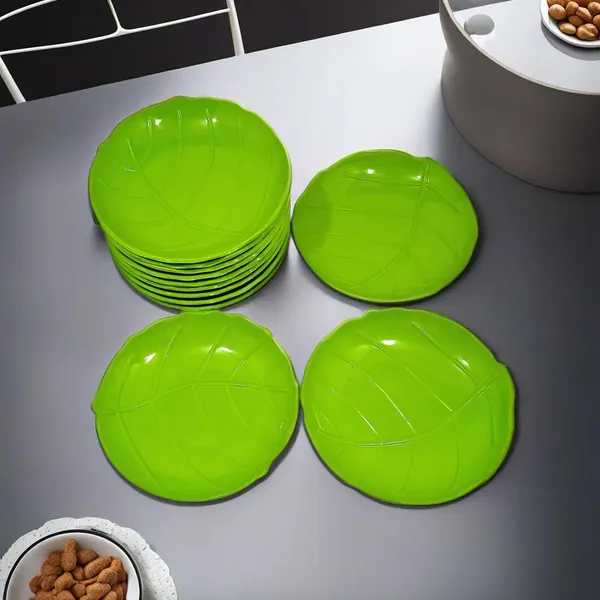 Green_Designer_Round_Melamine_Snacks_Platters_Set_Of_12_-_Lightweight,_Long-Lasting_&_Dishwasher_Safe