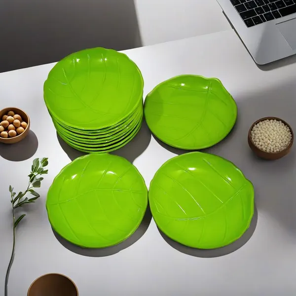 Green_Designer_Round_Melamine_Snacks_Platters_Set_Of_12_-_Lightweight,_Long-Lasting_&_Dishwasher_Safe