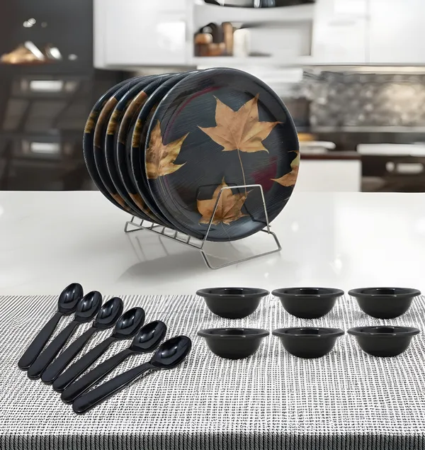 Inpro_18_Pcs_Black_Melamine_Dinner_Set_for_6_|_Shatterproof_Plates,_Bowls_&_Spoons_|_Lightweight_Crockery_Set_for_Home_&_Kitchen