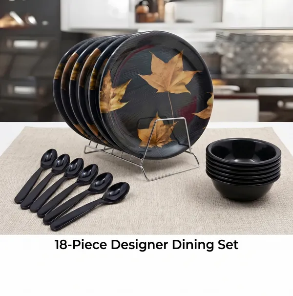 Inpro_18_Pcs_Black_Melamine_Dinner_Set_for_6_|_Shatterproof_Plates,_Bowls_&_Spoons_|_Lightweight_Crockery_Set_for_Home_&_Kitchen