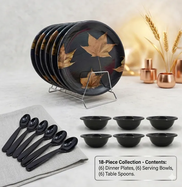 Inpro_18_Pcs_Black_Melamine_Dinner_Set_for_6_|_Shatterproof_Plates,_Bowls_&_Spoons_|_Lightweight_Crockery_Set_for_Home_&_Kitchen