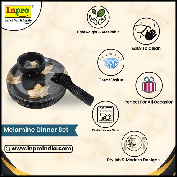 Inpro_18_Pcs_Black_Melamine_Dinner_Set_for_6_|_Shatterproof_Plates,_Bowls_&_Spoons_|_Lightweight_Crockery_Set_for_Home_&_Kitchen