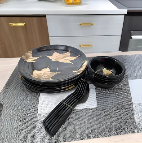 Inpro_18_Pcs_Black_Melamine_Dinner_Set_for_6_|_Shatterproof_Plates,_Bowls_&_Spoons_|_Lightweight_Crockery_Set_for_Home_&_Kitchen