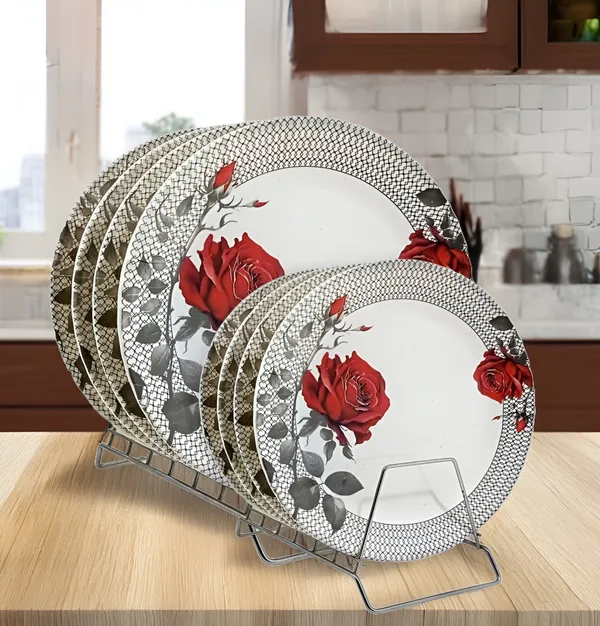 Multicolor_Melamine_Round_Dinner_Plate_Set_Of_8_(4_Full_&_4_Half)_-Perfect_For_Snacks_And_Dinner_Parties