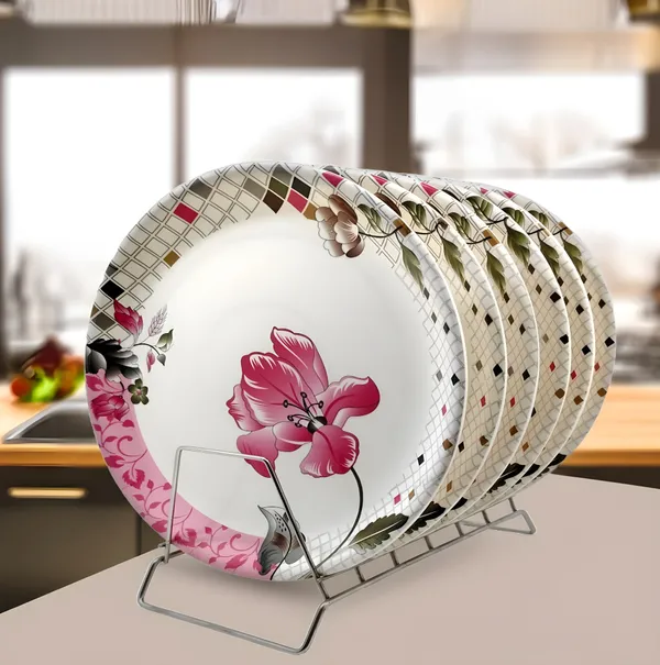 Multicolor_Serve_Up_Style_With_Our_Melamine_Round_Dinner_Plate_Set_Of_6_-_Perfect_For_Kitchen_Dinners
