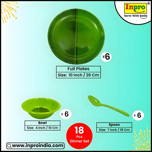 Green_Durable_Melamine_18_Pcs_Dinner_Set_Contains_6_Full_Plates,_6_Bowls_And_6_Spoons_|_Perfect_For_Family_Meals,_Parties_&_Festive_Use