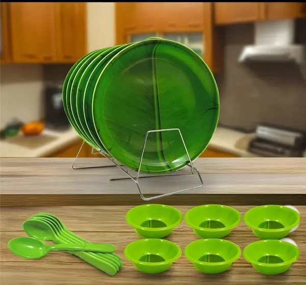 Green_Durable_Melamine_18_Pcs_Dinner_Set_Contains_6_Full_Plates,_6_Bowls_And_6_Spoons_|_Perfect_For_Family_Meals,_Parties_&_Festive_Use