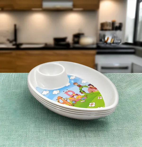 Multicolor_Melamine_Kids_Compartment_Snacks_Platters_Set_Of_4_-_Perfect_For_Snacks_And_Meals