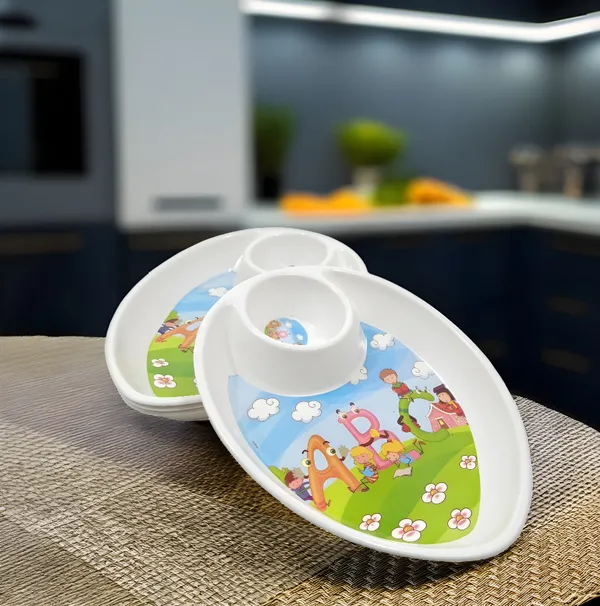 Multicolor_Melamine_Kids_Compartment_Snacks_Platters_Set_Of_4_-_Perfect_For_Snacks_And_Meals