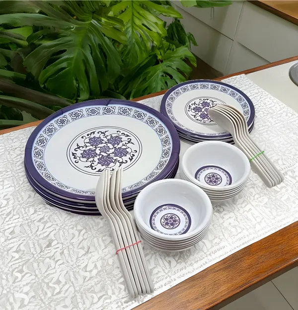 Multicolor_36_Pcs_Melamine_Dining_Set_Contains_6_Full_Plates,_6_Half_Plates,_12_Bowls_And_12_Spoons_|_Lightweight,_Durable_Ideal_For_Home_&_Picnics