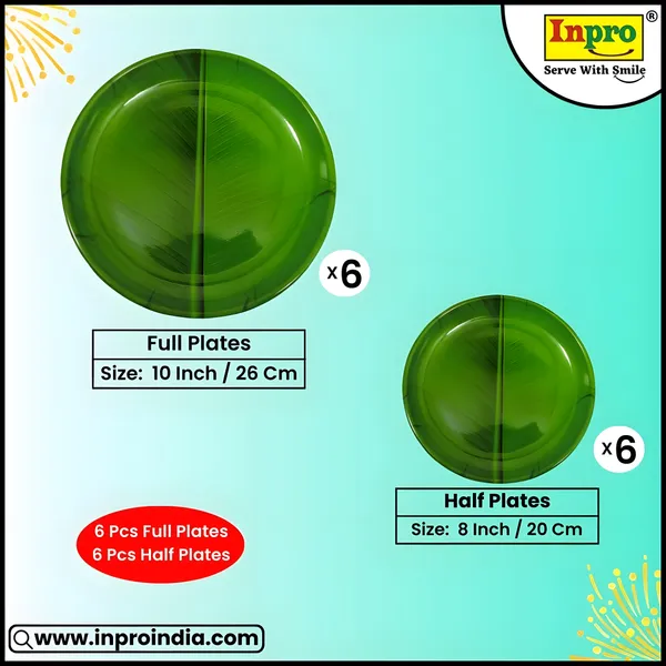 Green_Stylish_Melamine_Dinner_Plates_Set_Of_12_(6_Full_&_6_Half)-Perfect_Dinner_Plate_Set_For_Snacks