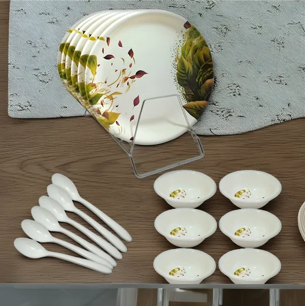 Multicolor_Printed_18_Pcs_Melamine_Dinner_Set_Contains_6_Full_Plates,_6_Bowls_And_6_Spoons_|_Family_Dinnerware_Set_For_Daily_Use_&_Special_Occasions