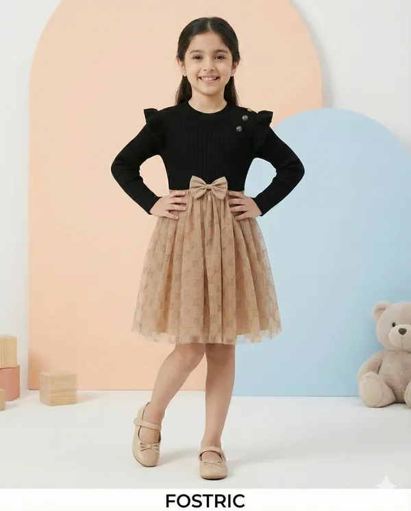 Black_Girls_Ribbed_Fit_&_Flared_Dress:_Elegant_Kids_Party_Frock_For_Every_Special_Occasion