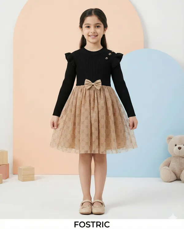 Black_Girls_Ribbed_Fit_&_Flared_Dress:_Elegant_Kids_Party_Frock_For_Every_Special_Occasion