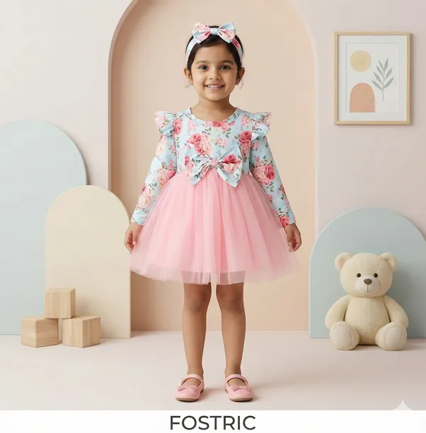 Light_Blue_Radiant_Floral_Baby_Frock_&_Dress_A_Dazzling_Fit_And_Flare_Ensemble_For_Cherished_Celebrations_And_Special_Moments.