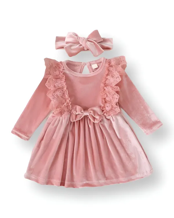 Peach_Girls_Purple_Velvet_Ruffle_Dress_&_Frock_With_Headband,_Long_Sleeve_Party_Dress