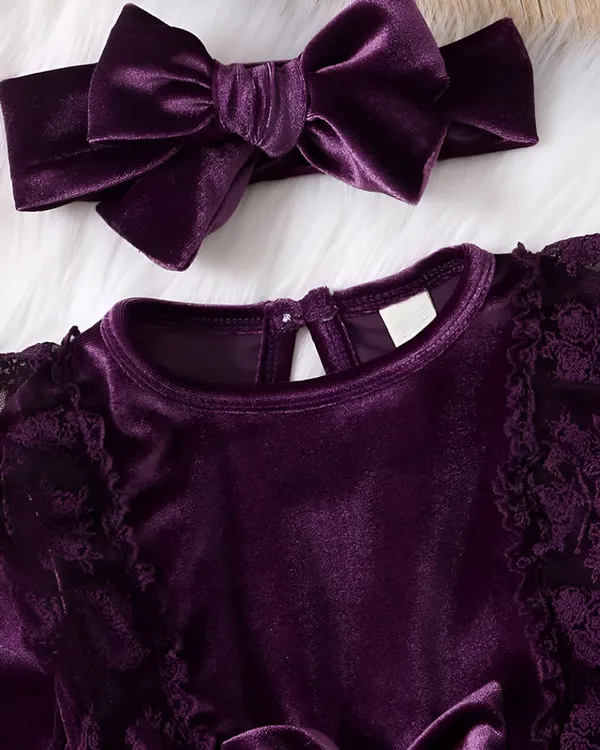 Girls_Purple_Velvet_Ruffle_Dress_&_Frock_With_Headband,_Long_Sleeve_Party_Dress