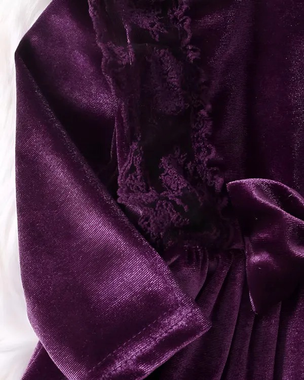 Girls_Purple_Velvet_Ruffle_Dress_&_Frock_With_Headband,_Long_Sleeve_Party_Dress