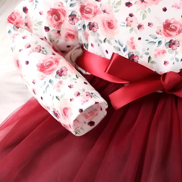 Maroon_Baby_Girl_Floral_Long_Sleeve_Dress_&_Frock_|_Belted_A-Line_Knee-Length_Outfit