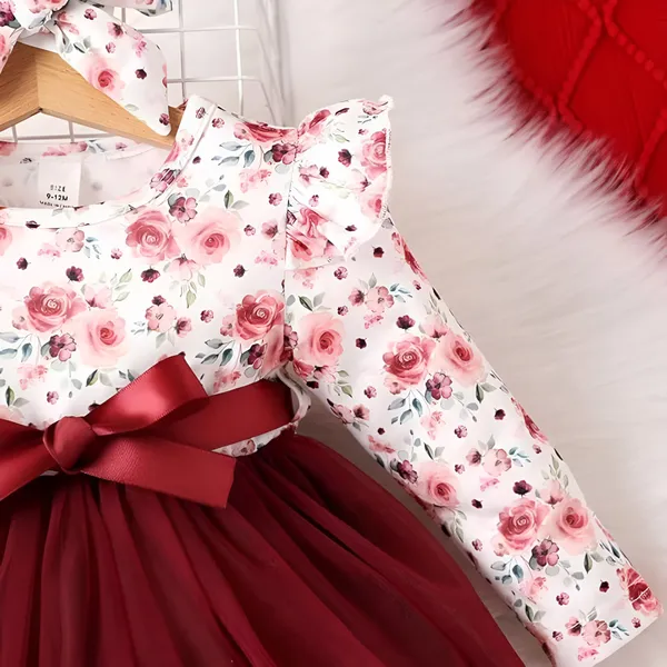 Maroon_Baby_Girl_Floral_Long_Sleeve_Dress_&_Frock_|_Belted_A-Line_Knee-Length_Outfit