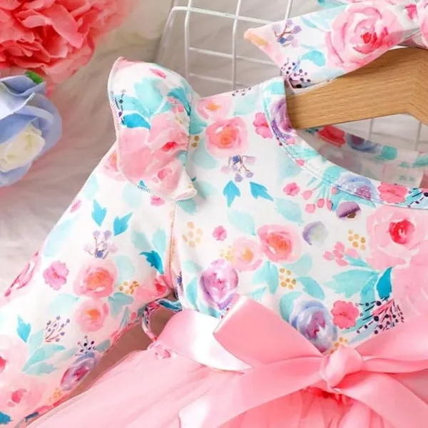 Pink_Baby_Girl_Floral_Long_Sleeve_Dress_&_Frock_|_Belted_A-Line_Knee-Length_Outfit