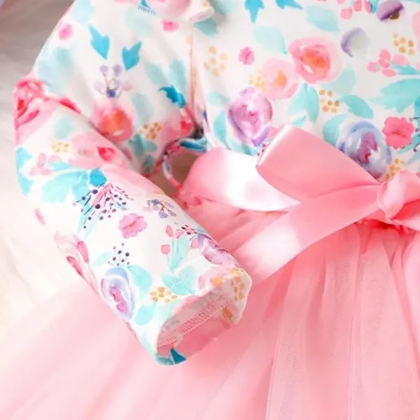 Pink_Baby_Girl_Floral_Long_Sleeve_Dress_&_Frock_|_Belted_A-Line_Knee-Length_Outfit