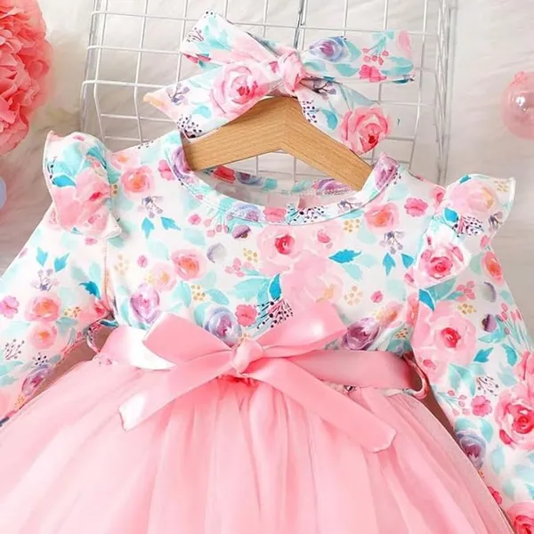Pink_Baby_Girl_Floral_Long_Sleeve_Dress_&_Frock_|_Belted_A-Line_Knee-Length_Outfit