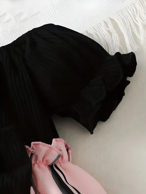 Black_Baby_Girls_Party_Wear_Dress_&_Frock_|_Elegant_Black_&_Pink_Striped_A-Line_Outfit
