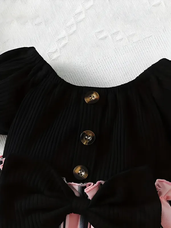 Black_Baby_Girls_Party_Wear_Dress_&_Frock_|_Elegant_Black_&_Pink_Striped_A-Line_Outfit