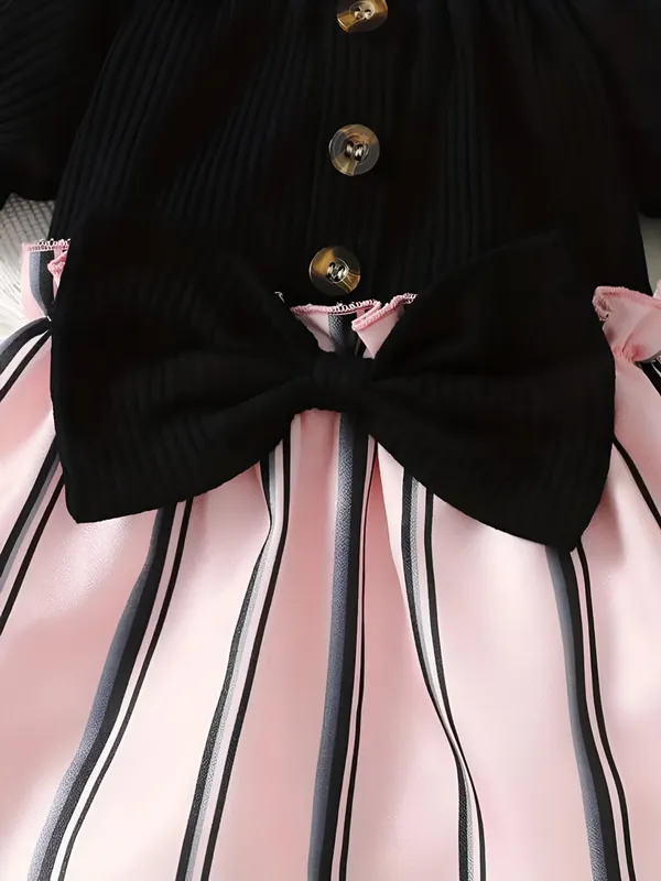 Black_Baby_Girls_Party_Wear_Dress_&_Frock_|_Elegant_Black_&_Pink_Striped_A-Line_Outfit
