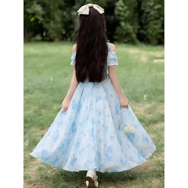 Blue_Girls_Casual_Floral_Round_Neck_Cap_Sleeves_Fit_And_Flare_Straight_Full_Length_Gown_Dress