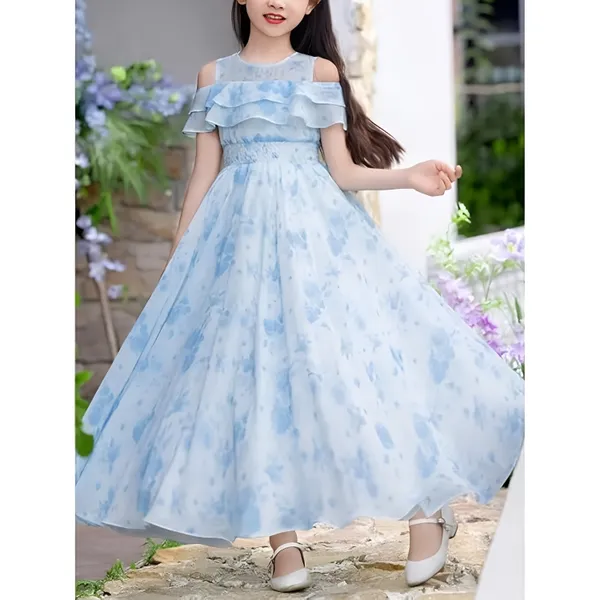 Blue_Girls_Casual_Floral_Round_Neck_Cap_Sleeves_Fit_And_Flare_Straight_Full_Length_Gown_Dress
