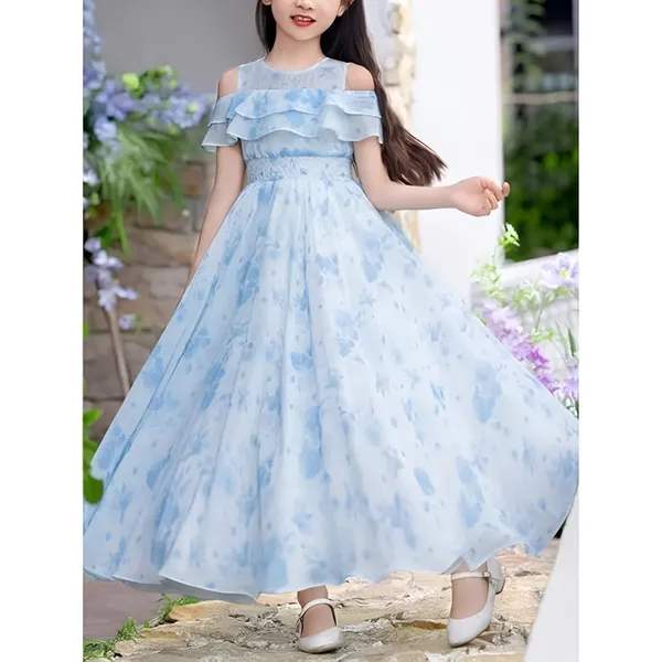 Blue_Girls_Casual_Floral_Round_Neck_Cap_Sleeves_Fit_And_Flare_Straight_Full_Length_Gown_Dress