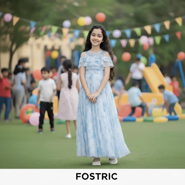 Blue_Girls_Casual_Floral_Round_Neck_Cap_Sleeves_Fit_And_Flare_Straight_Full_Length_Gown_Dress