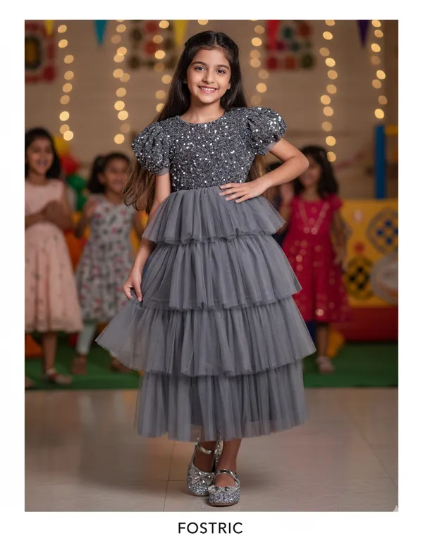 Grey_Girls_Casual_Floral_Round_Neck_Cap_Sleeves_Fit_And_Flare_Straight_Full_Length_Gown_Dress