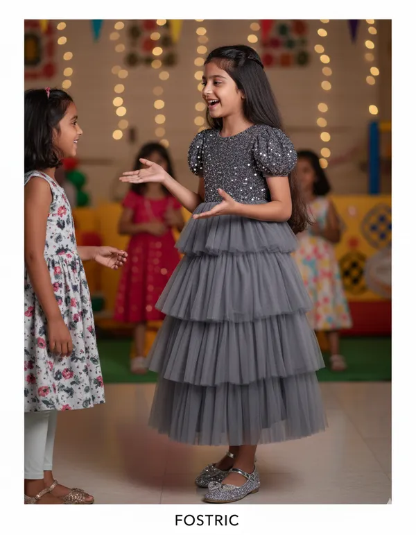 Grey_Girls_Casual_Floral_Round_Neck_Cap_Sleeves_Fit_And_Flare_Straight_Full_Length_Gown_Dress