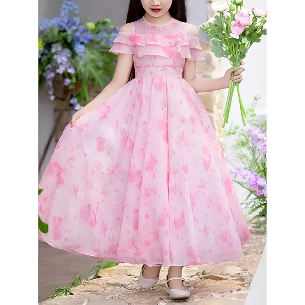 Pink_Girls_Casual_Floral_Round_Neck_Cap_Sleeves_Fit_And_Flare_Straight_Full_Length_Gown_Dress